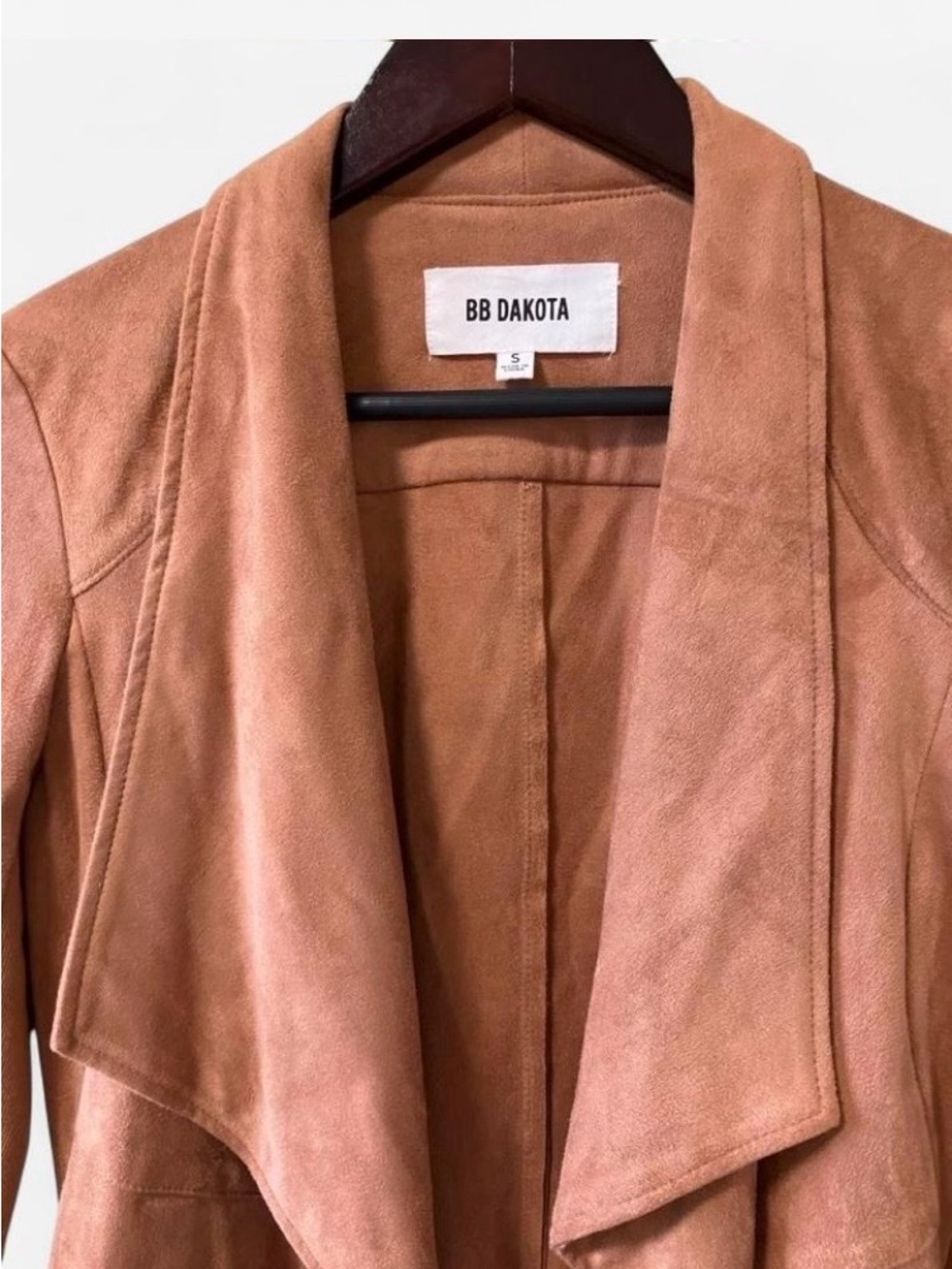 BB Dakota Women's Faux Suede Drape Waterfall Front Jacket Brown Size Small - Picture 2 of 8